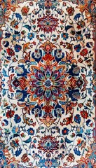 Sticker - Textures of traditional wool carpet with geometric pattern. Ornament rug background