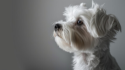 Wall Mural - A close-up of the head of a white puppy against a clean background