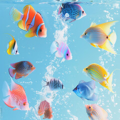 Poster - there are many different colored fish swimming in the water