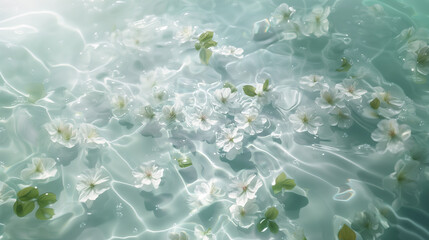 Poster - there are many white flowers floating in a pool of water