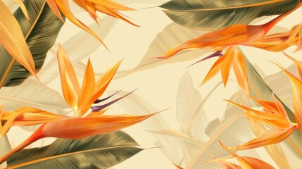 Background design resource for golden bird of paradise leaves