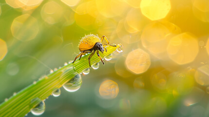 Sticker - arafed bug on a blade of grass with water droplets