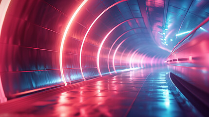Wall Mural - there is a long tunnel with a red and blue light
