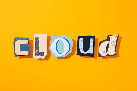 The word cloud outlined on a yellow background
