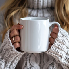 Poster - araffed woman holding a white coffee mug in her hands