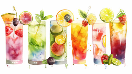 Canvas Print - there are four different types of drinks in different glasses