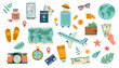 © Julia Anisimova - Travel set. Travel concept. Set of travel objects isolated on white. Hand drawn flat illustration.