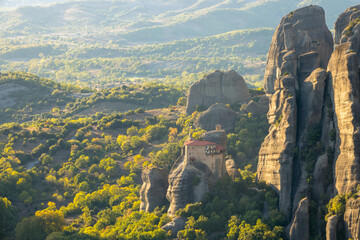 Greek Rock Monastery and Sunny Green Valley