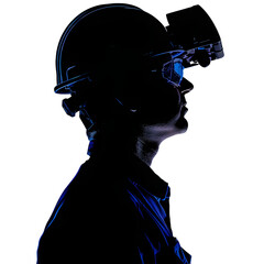 Engineer wearing helmet and goggles on transparent png background