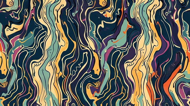 Whimsical Squiggles and Waving Lines Seamless Pattern Background | Playful and Immersive Abstract Art Doodles
