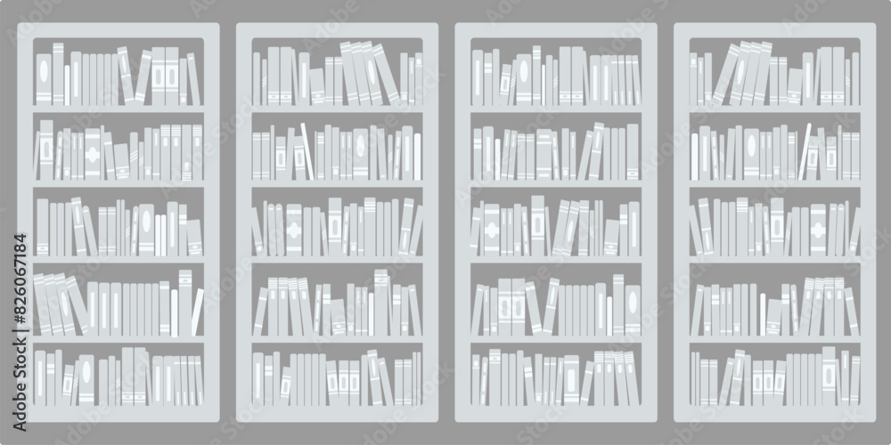 Library bookcases background. Interior of bookshop with bookshelves. Reading room in school, university, college. Modern cartoon vector illustration