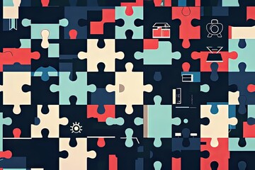 Poster - A digital puzzle consisting of vibrant and colorful pieces on a black background