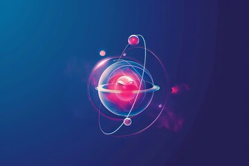 Poster - A red object stands out in the center of a vivid blue background