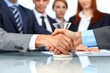 © Leo Rohmann - Business people shaking hands, abstract digital illustration, modern and professional, vibrant corporate concept