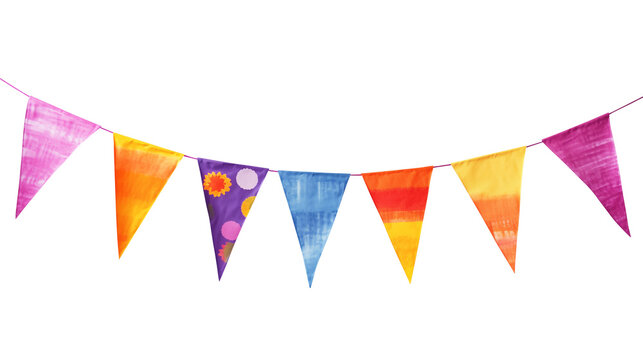 Multicolored bunting isolated on transparent white background, clipping path