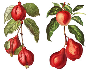 Wall Mural - Malay rose apple isolated on transparent background old botanical illustration