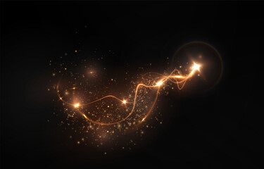 Wall Mural - Magic golden wind png festive isolated on transparent background. Golden comet png with sparkling stars and dust. Powder dust light PNG. Magic shining gold dust. Fine, shiny dust bokeh particles fal	
