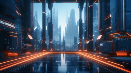 Wall Mural - science fiction futuristic city.
