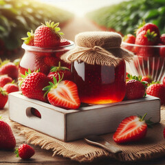 Poster - strawberry jam and fresh strawberries fruits