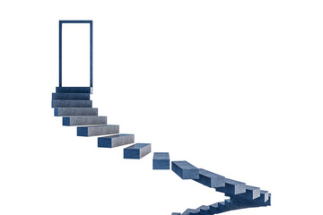 Poster - A digital illustration of a staircase leading to a door against a white background, symbolizing opportunity or progress