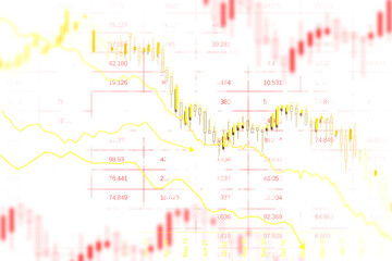 Wall Mural - Analytical financial chart with candlestick patterns and trend lines on a blurred background, representing market analysis