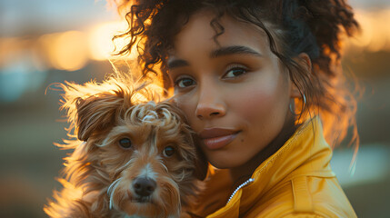 Wall Mural - portrait of black woman with her dog