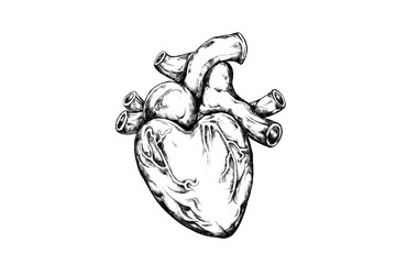 Aufkleber - A hand-drawn illustration of a human heart on a white background, detailed in a sketch style, depicting the concept of anatomy