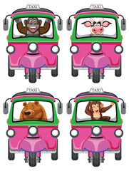 Canvas Print - Cartoon animals in taxis, cheerful and colorful