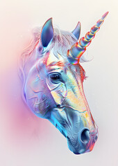 Wall Mural - 3D Holographic shiny neon colors unicorn head 