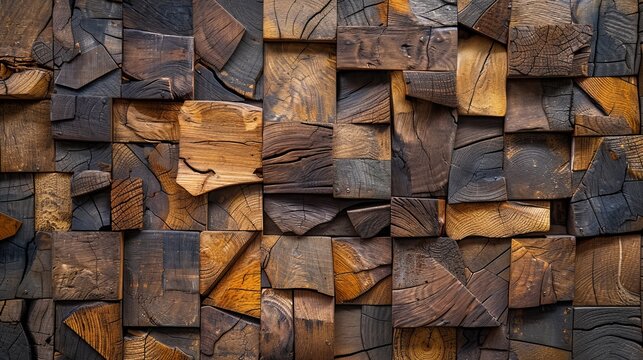 wood aged art architecture texture abstract block stack on the wall for background, tile