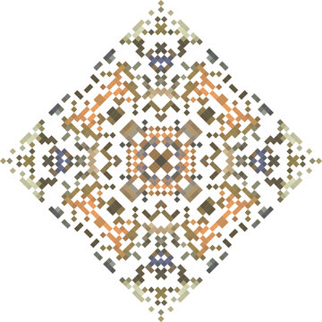 Vector set of pixel oriental patterns made of small squares on a white background. Mosaic, background, embroidery, wallpaper, kaleidoscope, mandala.