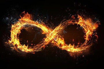 burning infinity symbol. eternity sign on fire. isolated on black background.