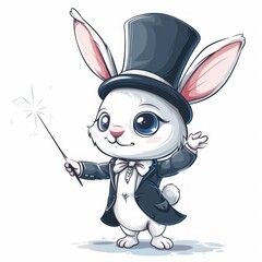 Wall Mural - A rabbit in a top hat and cape is holding a wand