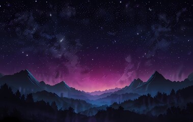 Purple gradient mystical moonlight sky with clouds and stars