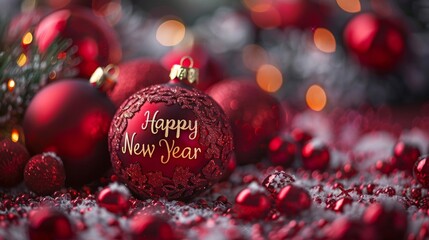 Wall Mural - A red ornament with the words Happy New Year written on it