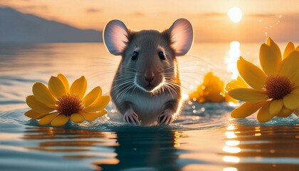 Poster - Mouse in the water with flowers 