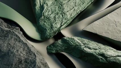 Wall Mural - Abstract background, which combines rock textures with metallic textures, green, gray and black colors.	