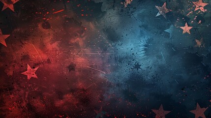 Grungy red white and blue stars textured background for American patriotic design