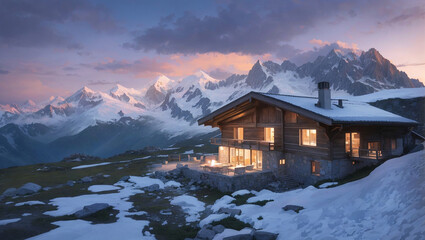 Wall Mural - wooden house on a snowy mountain