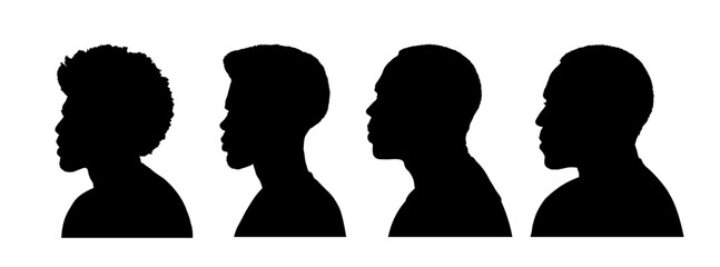 Wall Mural - Set of silhouette profile face of afroamerican man, black women - vector illustration