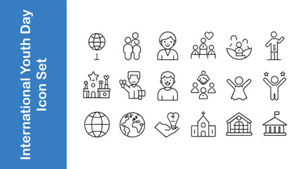 Wall Mural - International Youth Line Icon set with vector collections. 