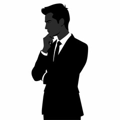 Canvas Print - A business man thinking pose vector silhouette white background