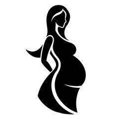 Canvas Print - A Pregnant woman vector silhouette black color, white background