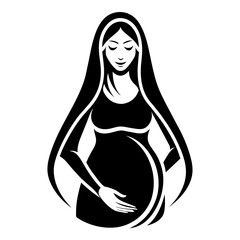 Sticker - A Pregnant woman vector silhouette black color, white background