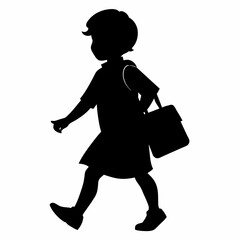 Poster - A school child going to school with school bag vector silhouette