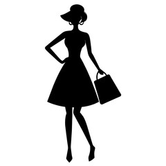Wall Mural - A shopping girl enjoy the shopping vector silhouette, white background