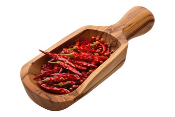 Wall Mural - Wooden scope full of red chili isolated on white background