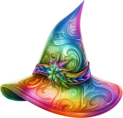 Wall Mural - fantasy rainbow witch hat isolated on white or transparent background,transparency 