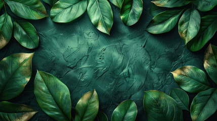 Elegant green summer background and wallpaper vector, enhanced by golden metallic wall decor, showcasing a blend of luxury and nature.