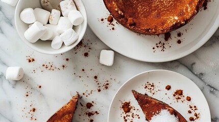 Sticker -   A slice of cake with marshmallows on a plate alongside a bowl of marshmallows